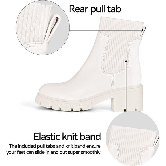 Women Cream Suede Low Wedge Heel Slip On Chunky Platform Chelsea Ankle Boots - Picture 4 of 6